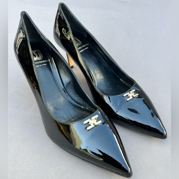 BRUNO MAGLI Reena Pointed Toe Pump Patent Leather Black Shoes Women Size 9.5 US - Picture 1 of 13